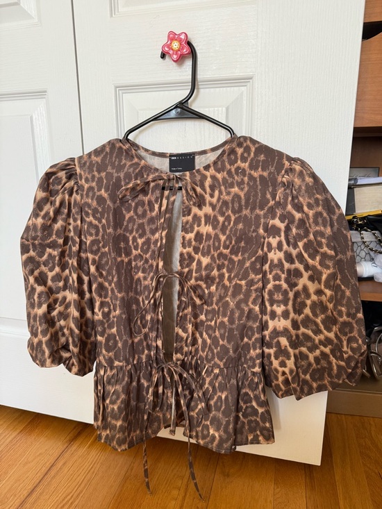 ASOS Tops - ASOS Brown Leopard Tie-Front Peplum Blouse